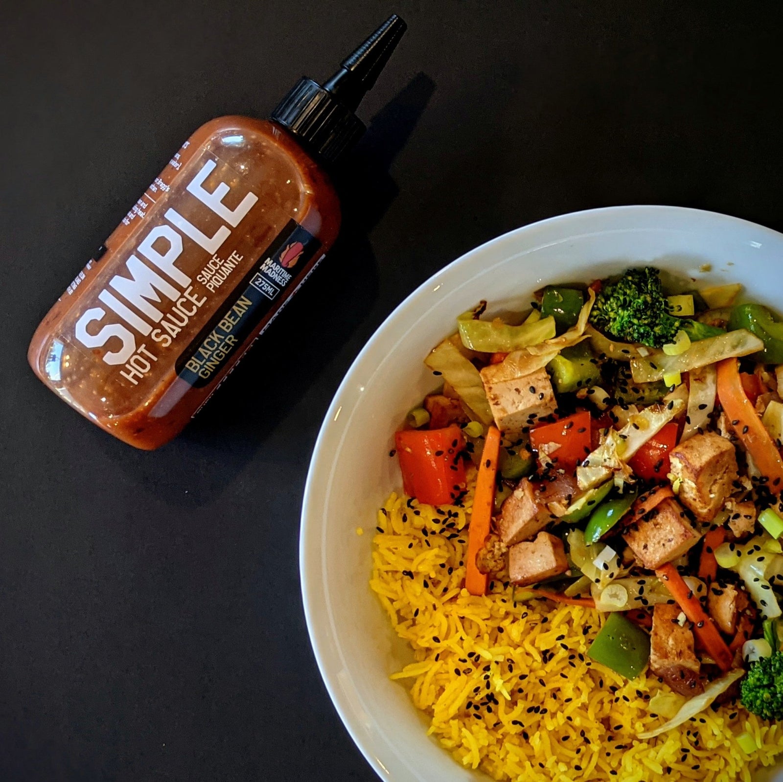 Black Bean Ginger Tofu Stir-Fry with Turmeric rice - Maritime Madness